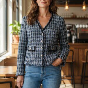 Tallbots Tweed Vintage Women's Short Jacket Blazer Sz 16WP Lined Blue NWT